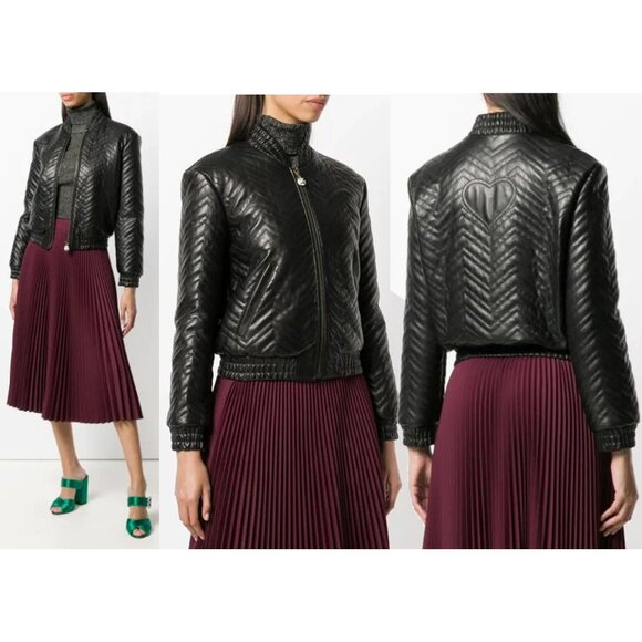 GUCCI JACKET QUILTED BLACK LEATHER BOMBER TIGER CHARM PULL sz IT 38 US 2 - Picture 5 of 15